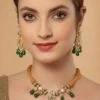 Bhaswati Green & Orange Gold-Plated Kundan With Pearls Necklace And Earrings Set -One Minutesaree Shop DGNHE22007 1