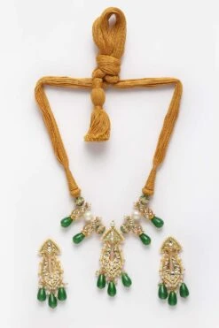 Bhaswati Green & Orange Gold-Plated Kundan With Pearls Necklace And Earrings Set -One Minutesaree Shop DGNHE22007 3
