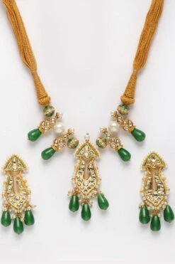 Bhaswati Green & Orange Gold-Plated Kundan With Pearls Necklace And Earrings Set -One Minutesaree Shop DGNHE22007 4