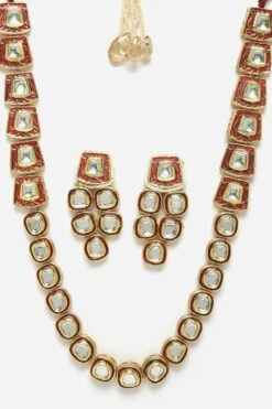 Camran Red & Gold Kundan With Pearl And Ruby Necklace And Earrings Set -One Minutesaree Shop DGNHE23029 4