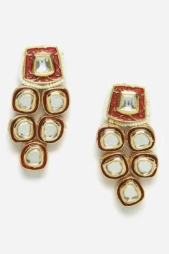 Camran Red & Gold Kundan With Pearl And Ruby Necklace And Earrings Set -One Minutesaree Shop DGNHE23029 5