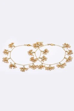 Katalia Gold & White Gold-Plated Kundan And Pearl Anklet Ghungaroo -One Minutesaree Shop DGOF22002 3