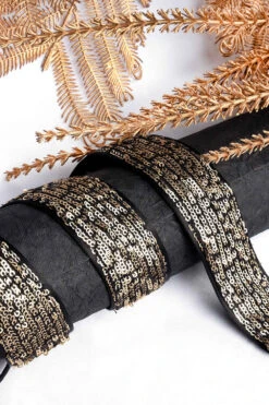Zoya Antique Gold Sequins On Black Tie Belt For Saree & Dresses -One Minutesaree Shop DSC04751 1