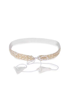 Athena White & Gold Beads Leaf Design Tie Belt For Saree & Dresses