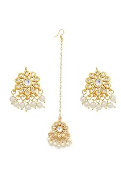 Ujas Kundan Floral Earrings With Maang Tikka Set -One Minutesaree Shop FEMKD023 3