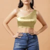 Giana Light Gold One Shoulder Satin Comfort Stretch™ Blouse -One Minutesaree Shop GianaLightGoldOneShoulderSatinStretchBlouse