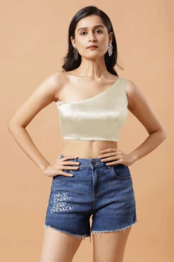 Giana Cream One Shoulder Satin Comfort Stretch™ Blouse