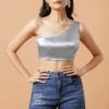Giana Sliver One Shoulder Satin Comfort Stretch™ Blouse -One Minutesaree Shop Giana Silver One Shoulder Satin Stretch Blouse