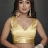 Serena Gold Satin Comfort Stretch™ Custom Design Blouse -One Minutesaree Shop Gold Blouse 1 3b5532fa a4b9 452e 913d 40fc909551c0