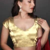 Jenna Gold Satin Comfort Stretch™ Custom Design Blouse -One Minutesaree Shop Gold Color 962f3ab9 6167 4040 9394 dbe5e1db40ad