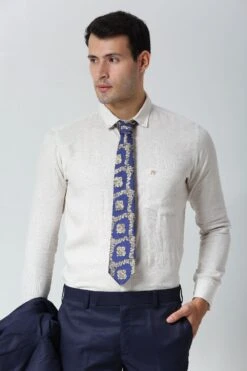 Navy Blue Ethnic Gold Motif Silk Sari Tie -One Minutesaree Shop IMG30633