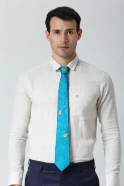 Turquoise Ethnic Gold Motif Silk Sari Tie -One Minutesaree Shop IMG30656