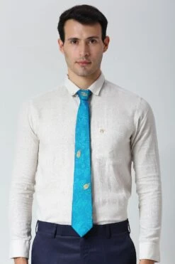 Turquoise Ethnic Gold Motif Silk Sari Tie -One Minutesaree Shop IMG30657