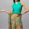 Kaia Halter V-Neck Tie Back Satin Silk Blouse -One Minutesaree Shop KAIAOMSSS002BRLOOK3GREEN 5
