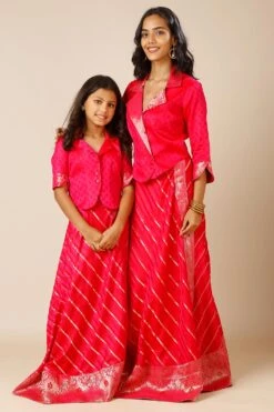 Zaira Pink Art Silk Leheriya Jacket Top For Kids & Tweens -One Minutesaree Shop OMS 287001 JKTKD 4