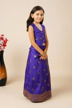 Afra Navy Blue Moss Weave Silk Wrap Around Saree Skirt For Kids & Tweens -One Minutesaree Shop OMS 301002 JKTKD 3