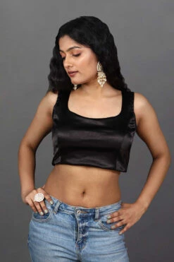 Betty Black Satin Comfort Stretch™ Adjustable Size Sleeveless Blouse -One Minutesaree Shop OMS BL 0017 3
