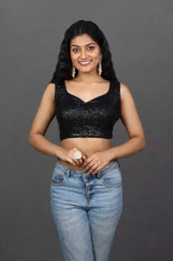 Nadya Black Embroidered Sequin Sweetheart Neckline Blouse -One Minutesaree Shop OMS BL 0019 3 076d4e42 fab7 4dae ad68 5b2390f913fa