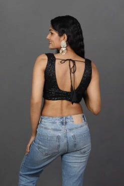 Nadya Black Embroidered Sequin Sweetheart Neckline Blouse -One Minutesaree Shop OMS BL 0019 4