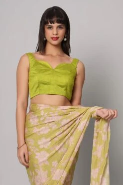 Krupa Lime Green Raw Silk Blouse