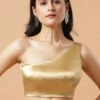 Giana Gold One Shoulder Satin Comfort Stretch™ Blouse 6 Giana Gold One Shoulder Satin Comfort Stretch™ Blouse -One Minutesaree Shop OMS BL SS GLD 00491 1