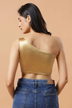 Giana Gold One Shoulder Satin Comfort Stretch™ Blouse -One Minutesaree Shop OMS BL SS GLD 00491 3