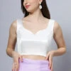 Sara Off-White Satin Comfort Stretch™ Sweetheart Sleeveless Crop Top Blouse -One Minutesaree Shop OMS BL SS011 1