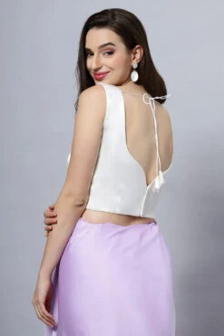 Sara Off-White Satin Comfort Stretch™ Sweetheart Sleeveless Crop Top Blouse -One Minutesaree Shop OMS BL SS011 2