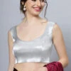 Nora Silver Satin Comfort Stretch™ Deep U Sleeveless Blouse -One Minutesaree Shop OMS BL SS01 1