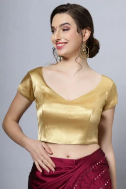 Mena Gold Satin Comfort Stretch™ Leaf Short Sleeve Blouse