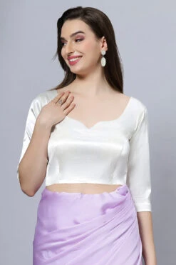 Tula Off-White Satin Comfort Stretchâ„¢ Sweetheart Neck Elbow Sleeve Blouse