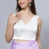 Ana Off-White Satin Comfort Stretch™ Deep V Sleeveless Blouse With Bow