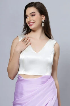 Ana Off-White Satin Comfort Stretchâ„¢ Deep V Sleeveless Blouse With Bow