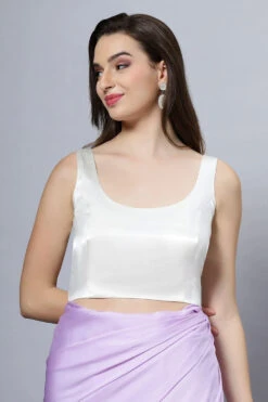 Reema Off-White Satin Comfort Stretch™ Deep U Adjustable Tie Back Blouse