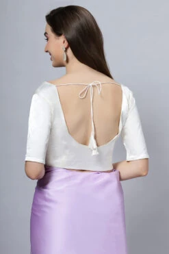 Lara Off-White Satin Comfort Stretch™ Round Neck Half Sleeve Blouse (Front Closure) -One Minutesaree Shop OMS BL SS06 2