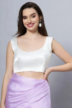 Nora Off-White Satin Comfort Stretch™ Deep U Sleeveless Blouse