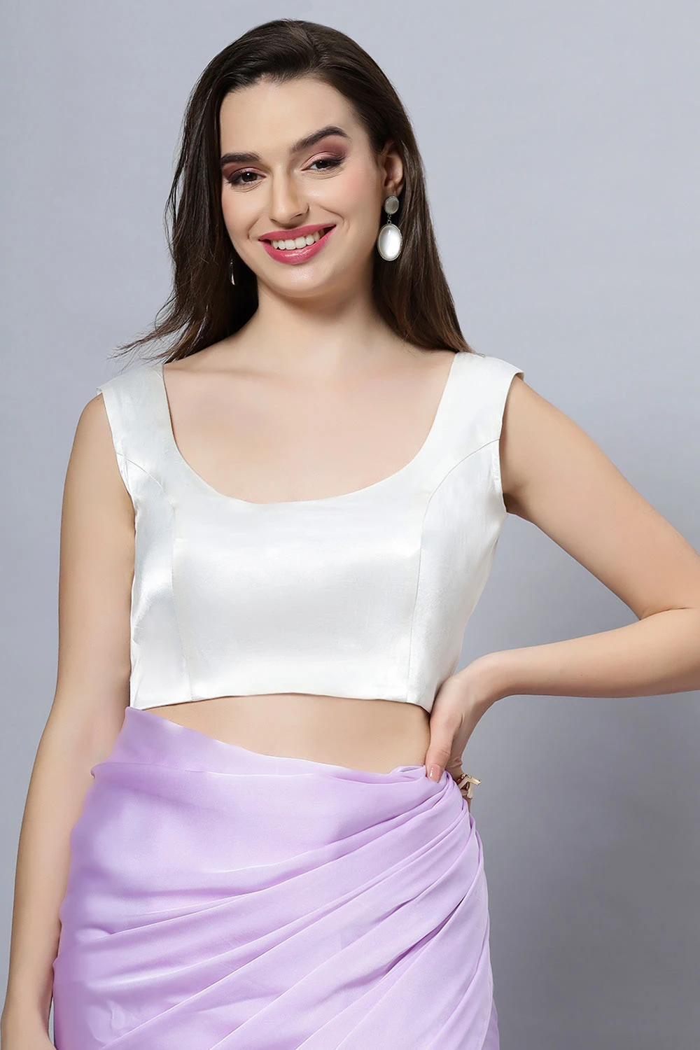 Nora Off-White Satin Comfort Stretch™ Deep U Sleeveless Blouse 1 Nora Off-White Satin Comfort Stretch™ Deep U Sleeveless Blouse