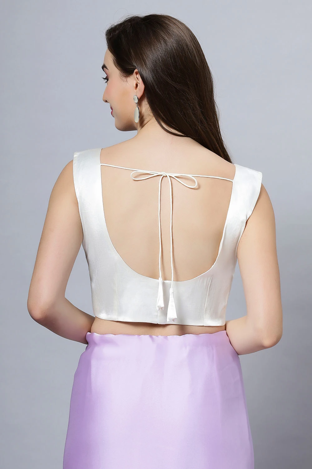 Nora Off-White Satin Comfort Stretch™ Deep U Sleeveless Blouse 2 Nora Off-White Satin Comfort Stretch™ Deep U Sleeveless Blouse - Image 2