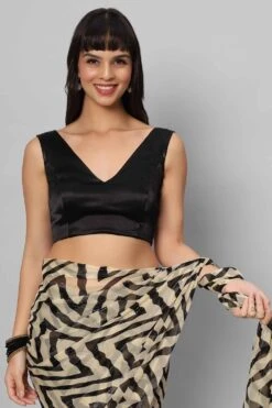 Ana Black Satin Comfort Stretchâ„¢ Deep V Sleeveless Blouse With Bow