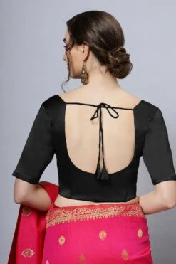 Lara Black Satin Comfort Stretch™ Round Neck Half Sleeve Blouse (Front Closure) -One Minutesaree Shop OMS BL SSBLK V013 4 ecb95c04 94df 4557 9d8d 394df986c395