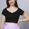 Ria Black Satin Comfort Stretchâ„¢ Sweetheart Crop Top Leaf Neck Short Sleeve Blouse 5 Ria Black Satin Comfort Stretchâ„¢ Sweetheart Crop Top Leaf Neck Short Sleeve Blouse -One Minutesaree Shop OMS BL SSBLK V015 1