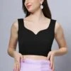 Sara Black Satin Comfort Stretch™ Sweetheart Sleeveless Crop Top Blouse -One Minutesaree Shop OMS BL SSBLK V016 1