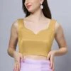 Sara Gold Satin Comfort Stretch™ Sweetheart Sleeveless Crop Top Blouse -One Minutesaree Shop OMS BL SSGLD V016 1