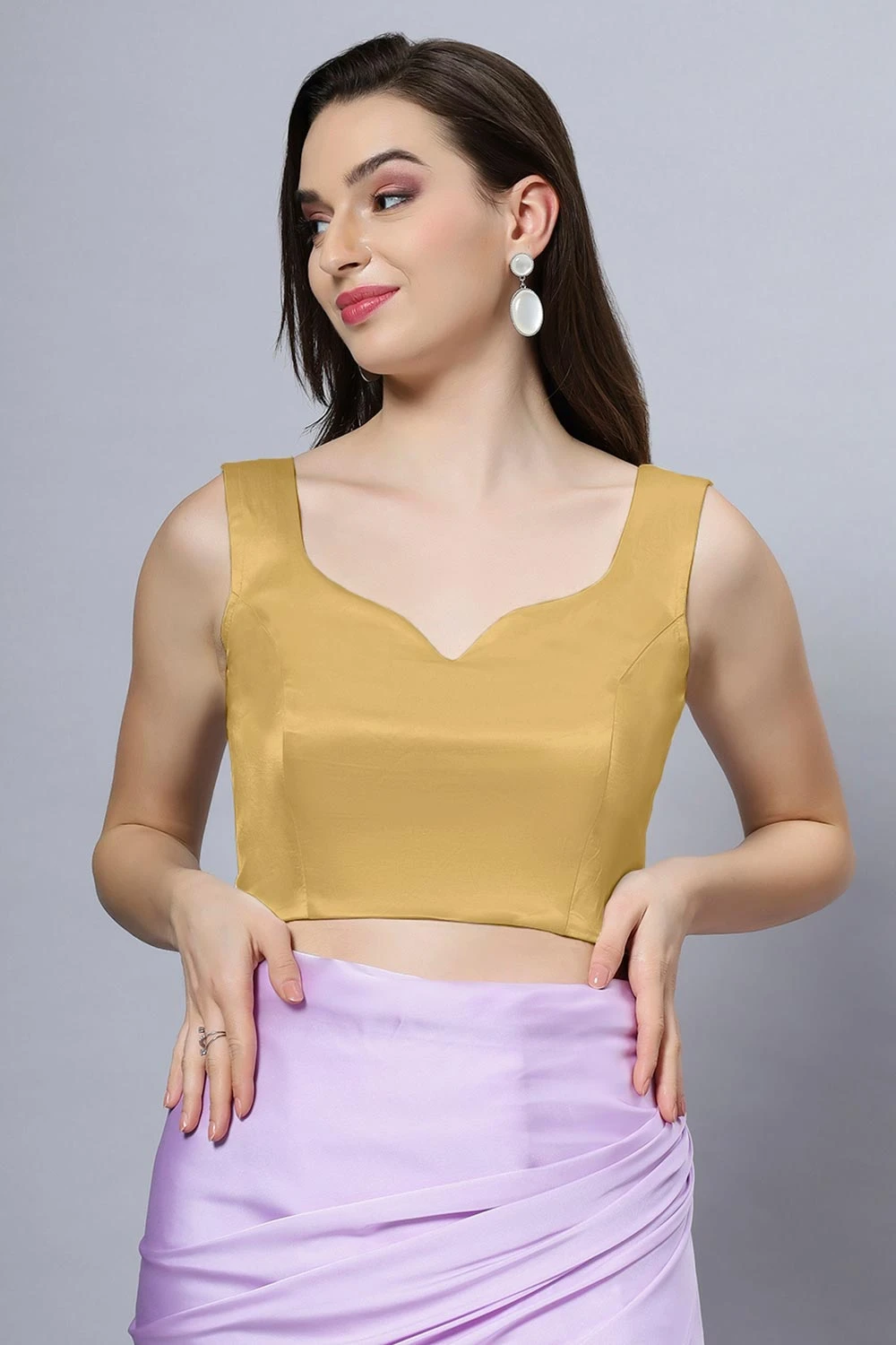Sara Gold Satin Comfort Stretch™ Sweetheart Sleeveless Crop Top Blouse