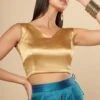 Amiya Gold Satin Comfort Stretch™ V Neck Sleeveless Blouse -One Minutesaree Shop OMS BL SSGLD V017 1