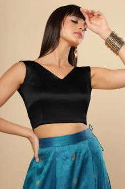 Amiya Black Satin Comfort Stretchâ„¢ Stretch V Neck Sleeveless Blouse