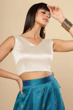 Amiya Off White Satin Comfort Stretchâ„¢ V Neck Sleeveless Blouse