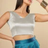 Amiya Silver Satin Comfort Stretch™ V Neck Sleeveless Blouse