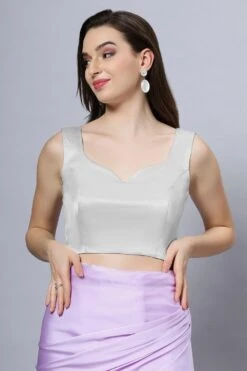 Sara Silver Satin Comfort Stretchâ„¢ Sweetheart Sleeveless Crop Top Blouse