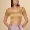 Deira Gold Satin Comfort Stretch™ Sweetheart Neck Short Sleeve Saree Blouse -One Minutesaree Shop OMS BL SSWHT V095 1 Gold F